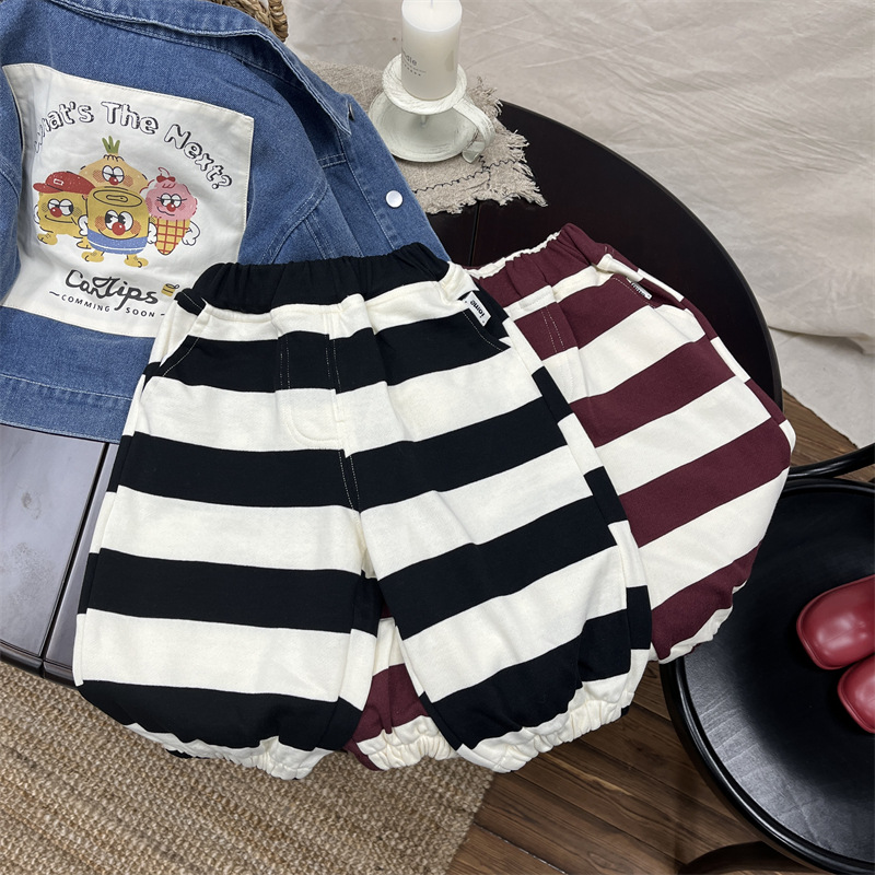 Chlapecké dětské korejské pruhované oblečení 2024, nové jarní oblečení, hygienické kalhoty, dětské stylové volnočasové kalhoty_voghion.com