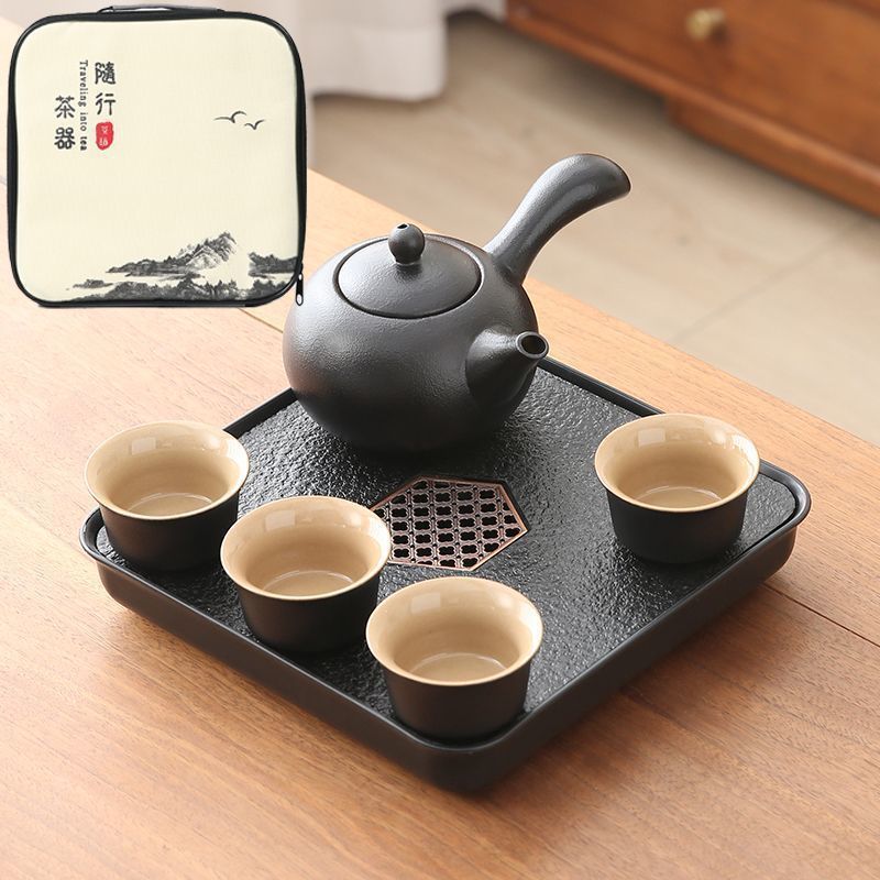 사이드 손잡이 냄비 200ml + 컵 4개 + 티 트레이 + 여행용 가방