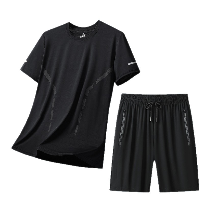 Transfronterizo Hielo rápido secado juego deportivo hombre de verano mangas cortas camiseta cool running pantalones cortos delgados fitness dos piezas set