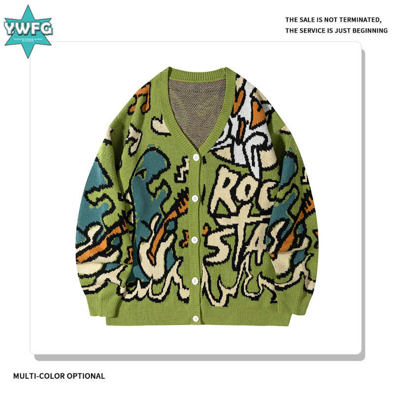 Ywfg Cartoon Dinosaur Pattern Sweater for Women 2024 New Couple High-End Versatile Cardigan Long-Sleeved Knitted Sweater