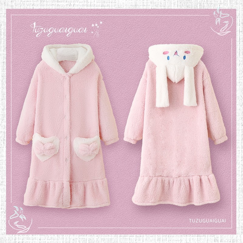Children's Nightgown Yugui Dog Pajamas Spring Girl's Coral Fleece Nightgown fleece-lined Thickened Baby's Home Clothes suit