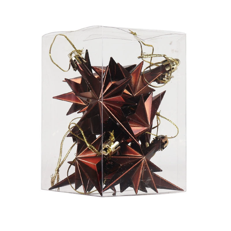 Christmas tree octagonal star hanging ornaments, plastic plated, 12 pcs per box