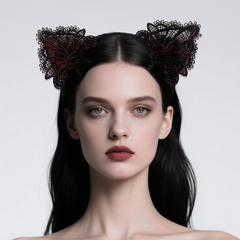 Amazon transfronterizo Halloween encaje lindo gato oreja banda de cabello mujer banda de cabello dulce rojo simple adornos de cabello TK
