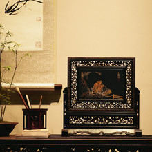 紫光檀大漆描金插屏中堂桌面摆件木质中式工艺品古典座屏送礼品