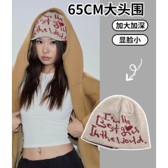 针织提花包头帽子女秋冬保暖护耳冷帽街头潮牌圆顶显脸小毛线帽