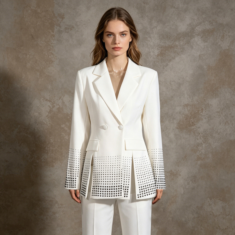 Commuter Style High-End Rhinestone Patchwork Waist-Cinching Slim-Fit Blazer 2026 New Women's Slit Blazer Jacket