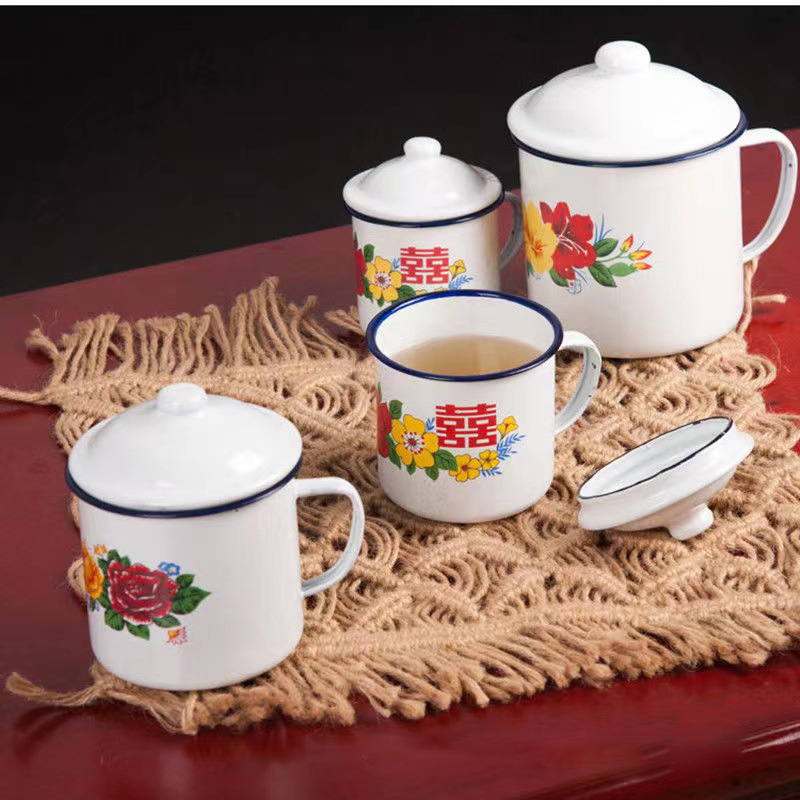 Tazas de esmalte tazas de agua de esmalte tazas de té frases de impresión vintage estilo de moda retro