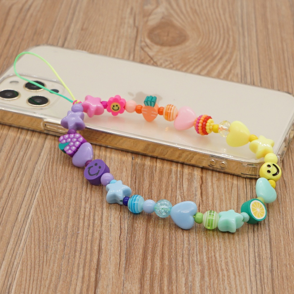 Wholesale Acrylic Heart Fruit Star Striped Mixed Color Beads Mobile Phone Lanyard Nihaojewelry display picture 6