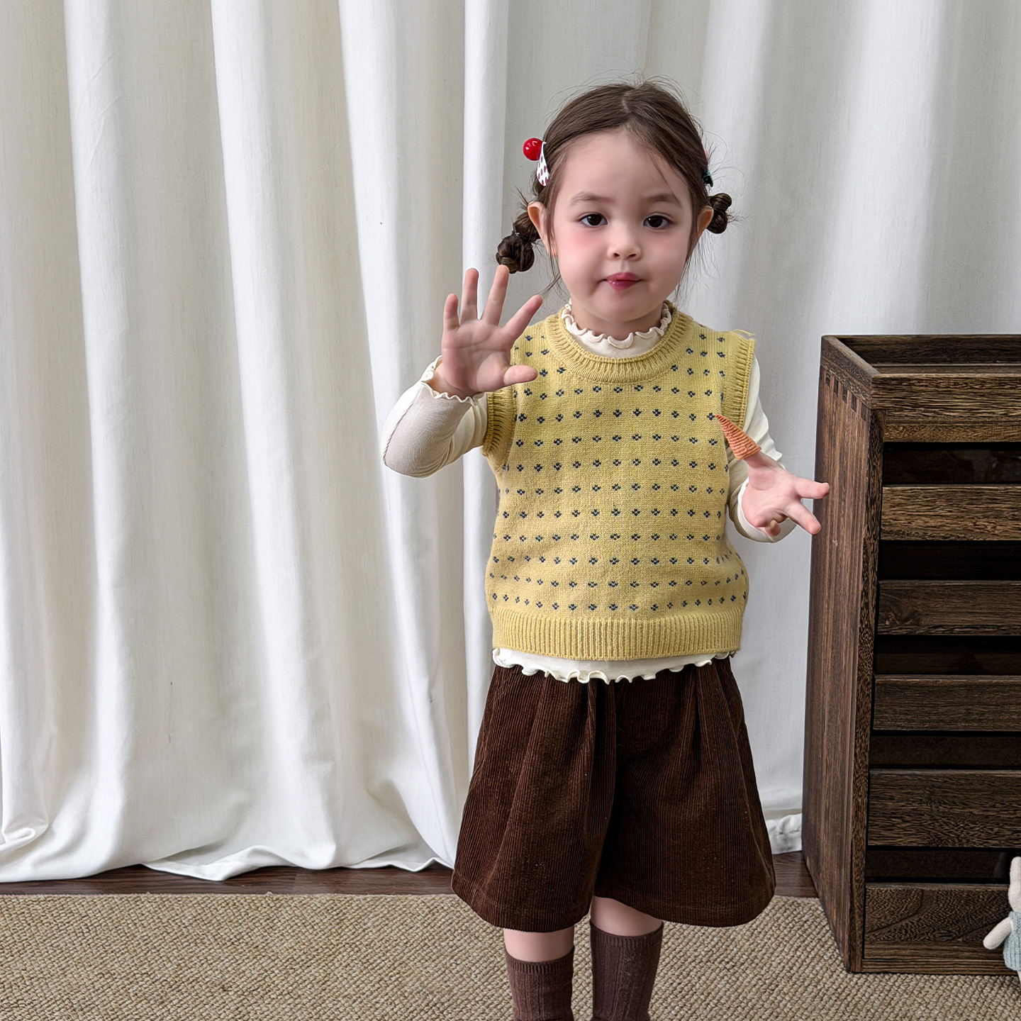 Zhe Li Children's Clothing Girls' Set Autumn New Casual Children's Knitted Vest Top Shorts Class a Baby Clothes