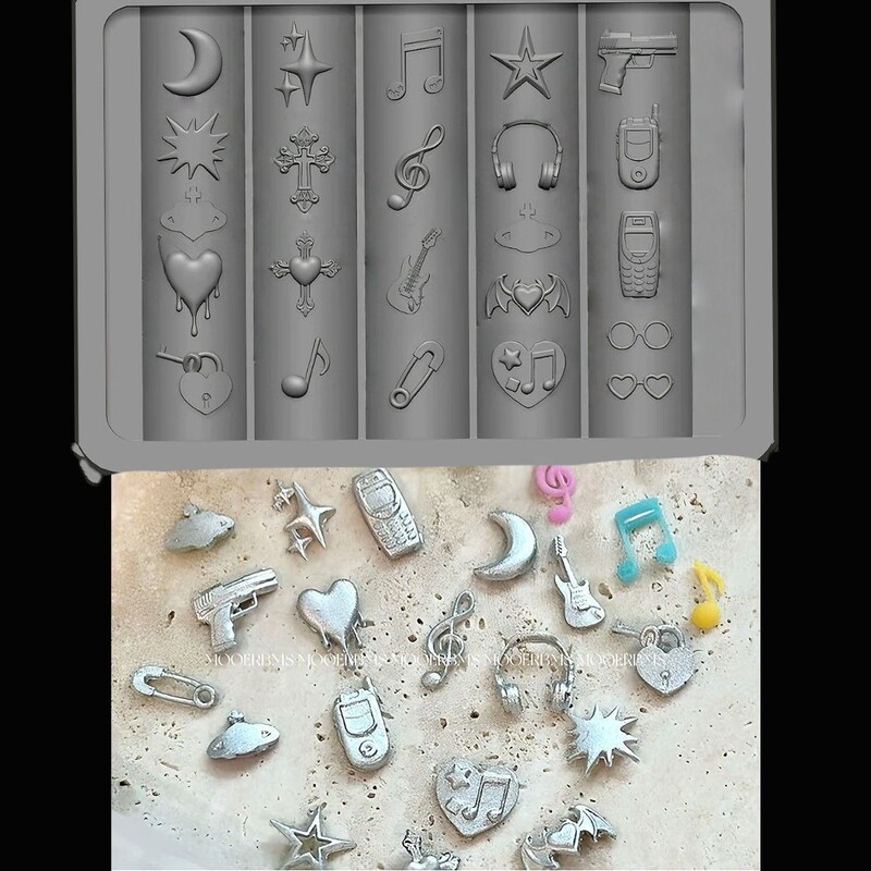 Bowknot High-Transparency Retro Music Spider Punk Belt Nail Art Mold DIY Silicone 3D Decoration