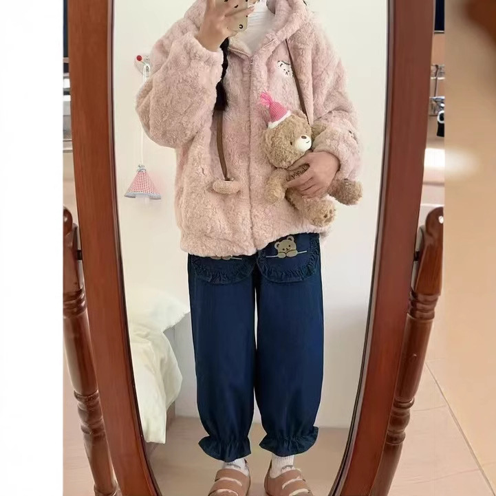 (2개) 겨울 귀여운 두꺼운 따뜻한 곰 후드 가을과 겨울 부드러운 왁스 느슨한 코트