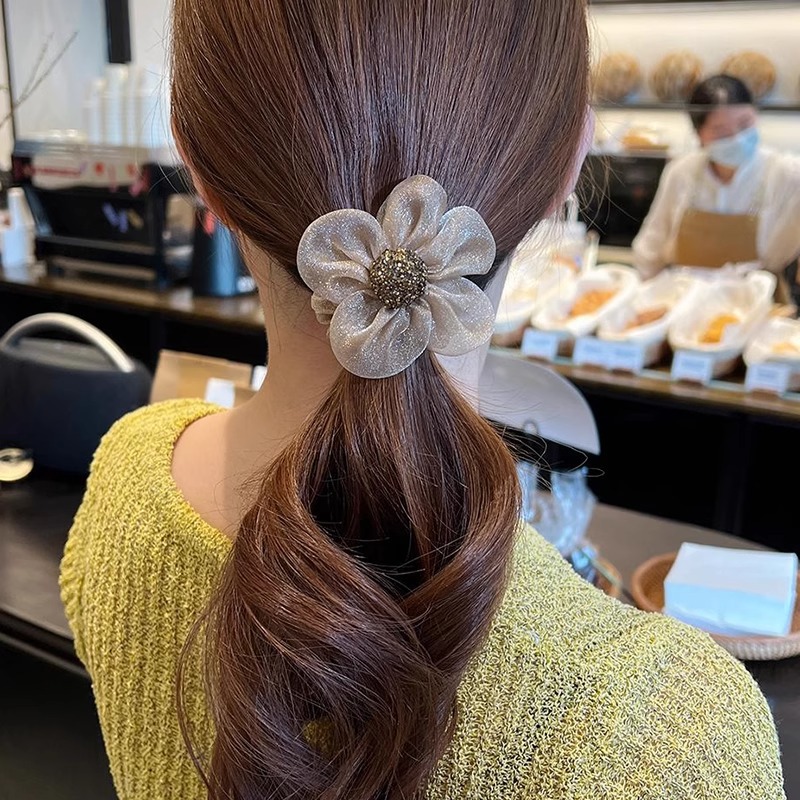 Hilo de malla coreano flor intestino grueso anillo para el cabello femenino 2025 nuevo estilo de alta gama baja cola de caballo cuerda para el cabello cuerda para el cabello accesorios para el cabello