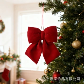 跨境热卖金丝绒布充棉质立体大号圣诞树蝴蝶结装饰挂件大红色配饰