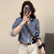 设计感韩系时尚条纹长袖衬衫外套女2025秋季新款小个子短款上衣潮