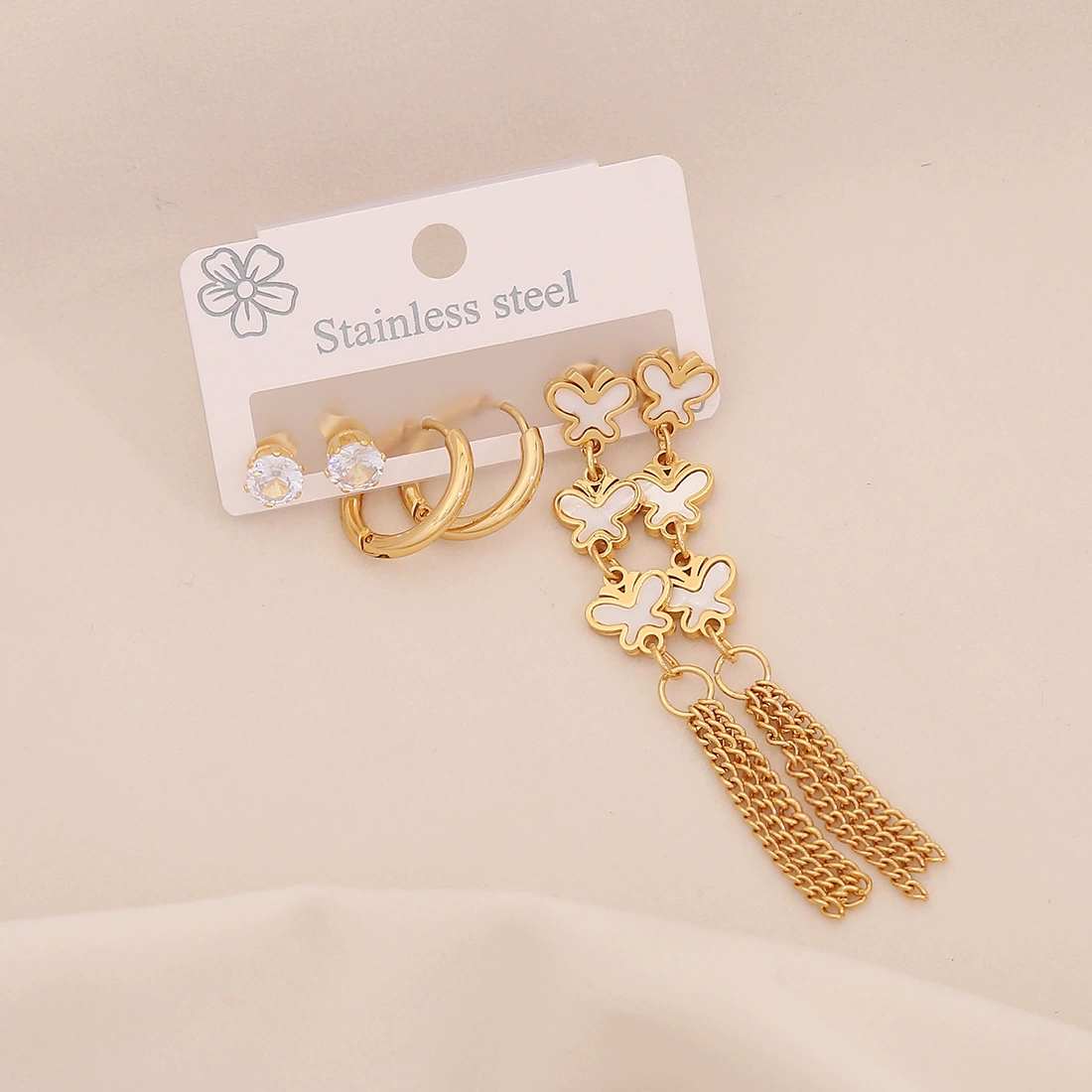 Long earrings stainless steel, set, accessory