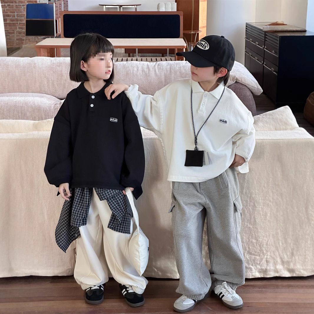 2025春季新款儿童时尚重工贴标POLO衫男女童宽松日系翻领长袖潮范