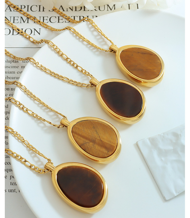 Fashion Oval Titanium Steel Plating Inlay Natural Stone Pendant Necklace 1 Piece