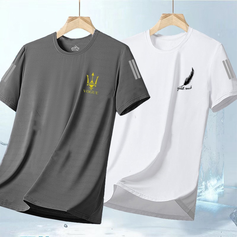 夏季冰丝t恤男圆领速干衣短袖薄款透气半袖大码上衣男运动宽松潮