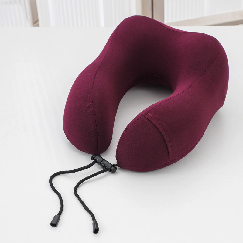 Silk Travel Neck Pillow, U-Shape Memory Foam, Adjustable Drawstring, Neck Protection (Multiple Colors)