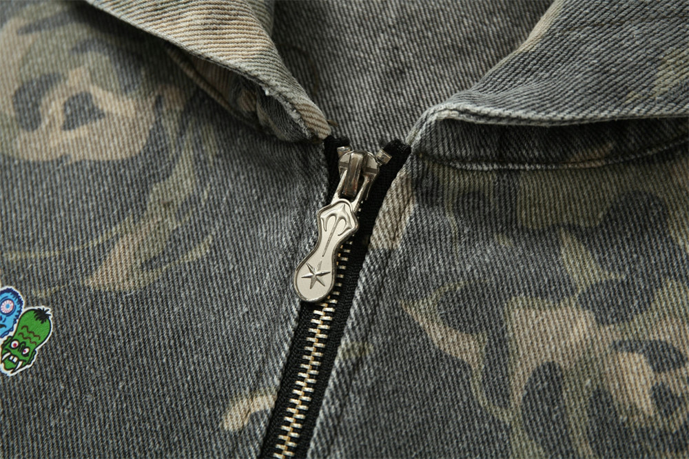 Giacca con cappuccio patchwork mimetica vintage da uomo e da donna, stile punk, vestibilità ampia, effetto consumato, per abbigliamento casual da strada, taglie dalla M alla 2XL_voghion.com