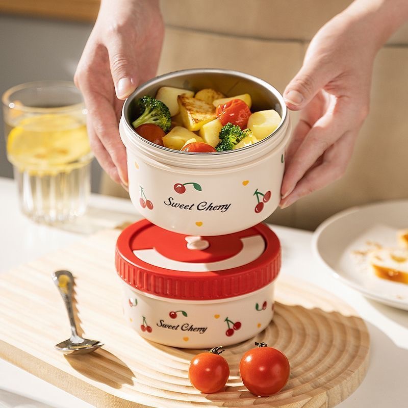 304不锈钢樱桃保温便当盒学生餐盒上班族便携饭盒大容量餐盒