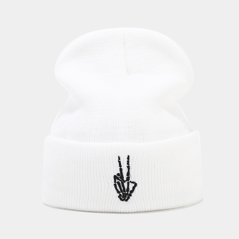 Otoño e Invierno de alta calidad cráneo dedo bordado punto sombrero hombres y mujeres moda hip hop pila sombrero Amazon Venta caliente sombrero
