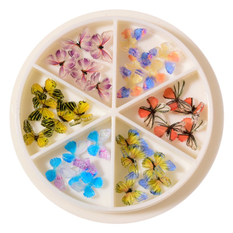 Clavo tridimensional mariposa joyería de acrílico mini uñas mariposa productos terminados transfronteriza exclusiva 6-rejilla en caja joyería