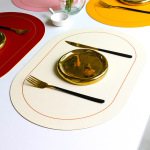 跨境皮革餐垫pvc双面色金边餐桌垫家用轻奢防水隔热垫酒店西餐垫