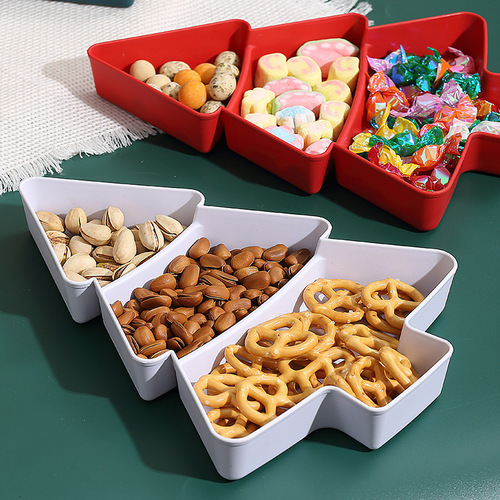 Cross-border creative Christmas tree fruit tray divided household snack plate plastic candy nuts seeds storage box