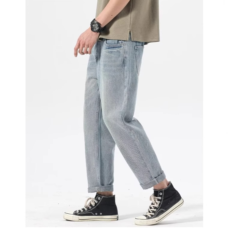 Summer High-End Solid Color Men's Slim Fit Versatile Personality Jeans Casual 2025 New Men's Cropped Pants