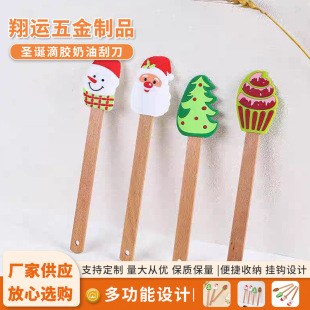 Silicone Christmas Series Glue Cream Scraper Beech Handle Home Kitchen Baking Dessert Cake Spatula