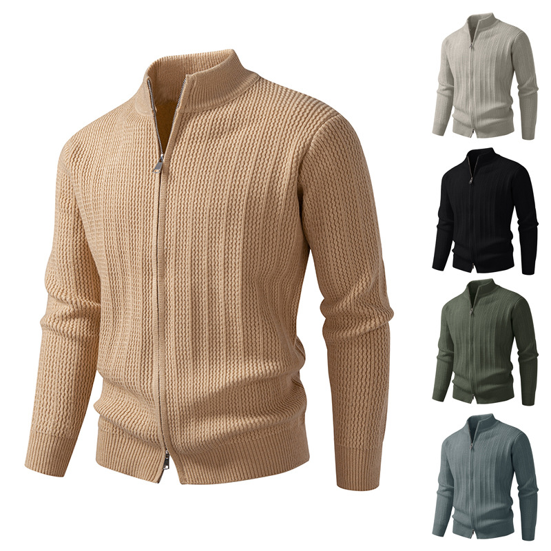 2025 Amazon Foreign Trade New Men's Casual Cardigan Sweater Fashionable Stand-Up Collar Double-Ended Zipper Knitwear Jacket