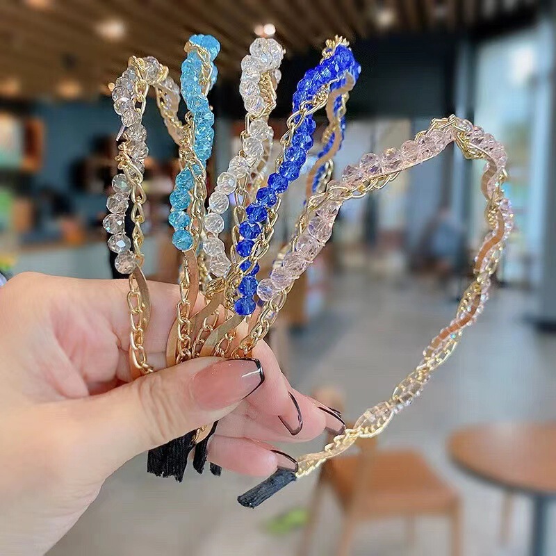 South Korea new product chain rhinestone hairband thin edge pressure hair crystal headband face wash makeup hairpin elegant temperament headdress