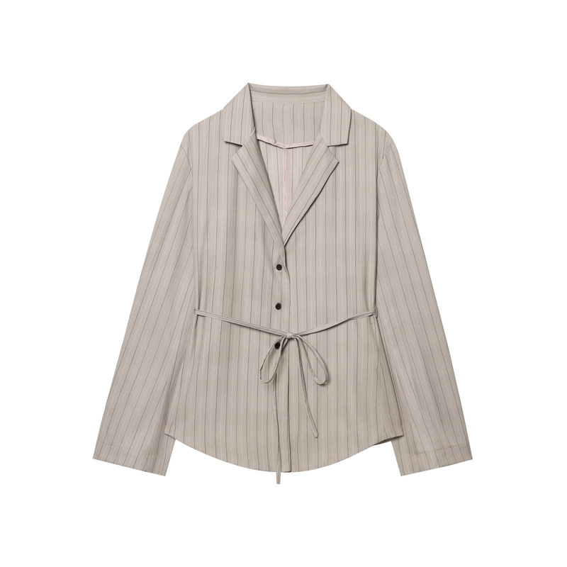 Cross-Border European and American Style Summer New Women's Thin Striped Belt Single-Breasted Long-Sleeved Blazer Cross-Border European and American Style Summer New Women's Thin Striped Belt Single-Breasted Long-Sleeved Blazer