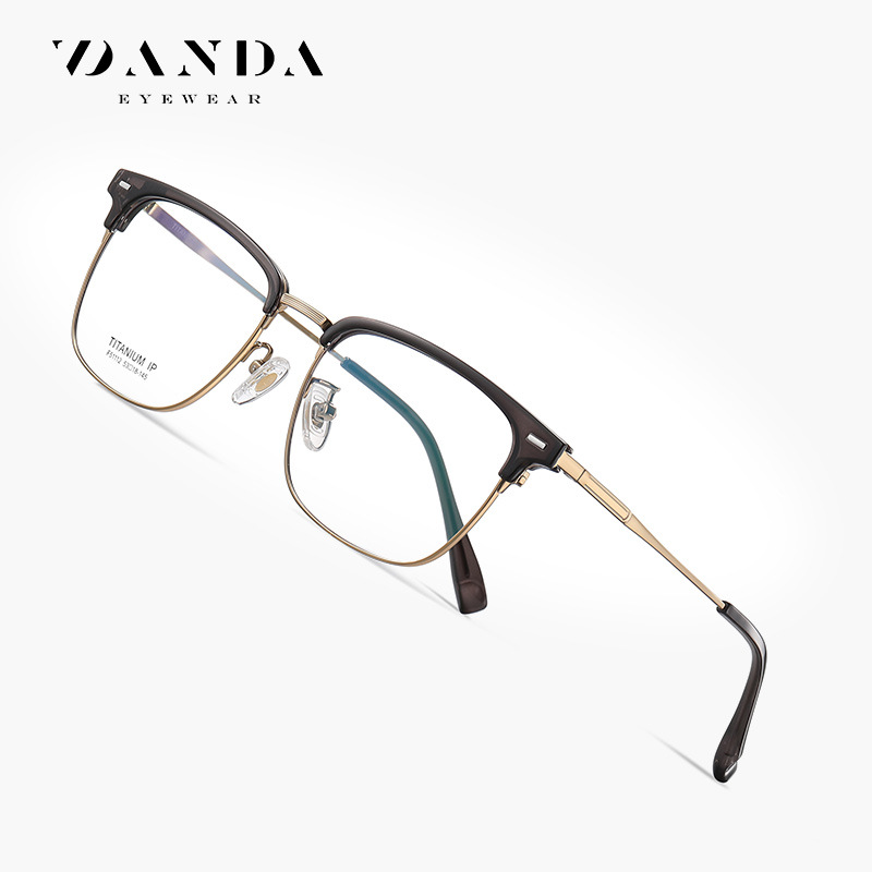 El nuevo marco de gafas de titanio puro con lazo de cejas TR F51112 para hombres casuales con montura cuadrada se puede equipar con espejo plano de miopía