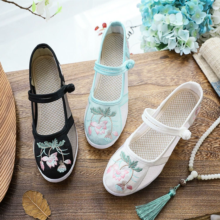 Nianlian 2022 Новая Этническая обувь с вышивкой, антикварные Туфли-чонсам, сетка с круглой головкой, внутренняя высота, женская обувь для квадратных танцев