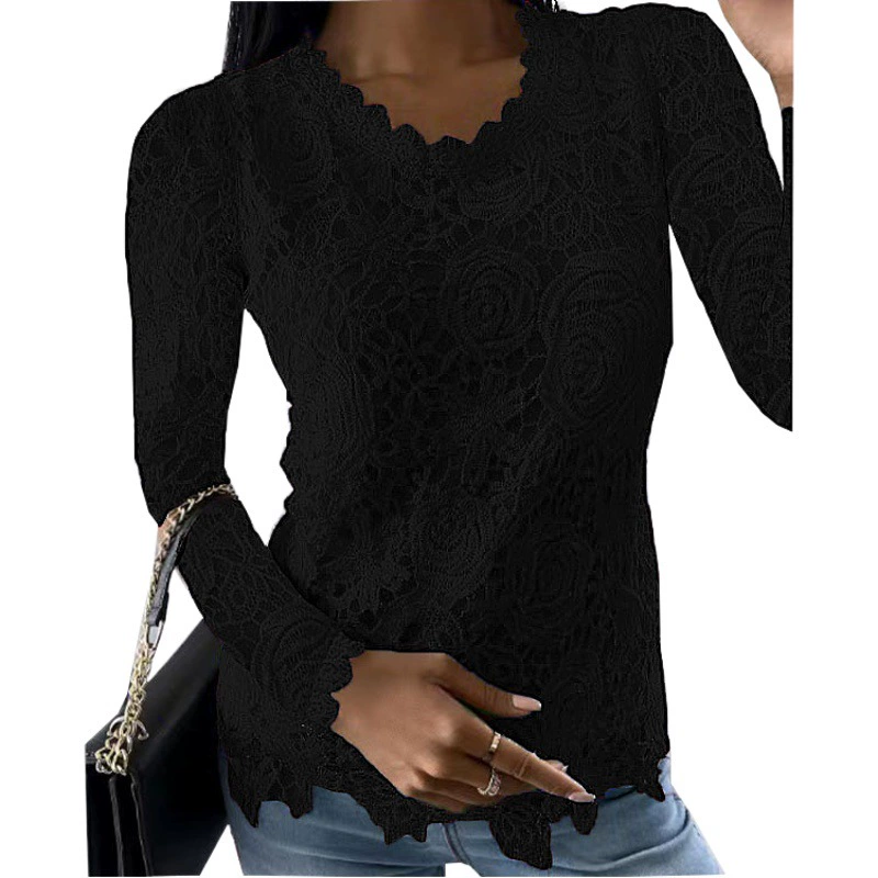 Независимая станция Amazon WISH Горячая Европейская и американская Женская осень и зима Новый Кружевной Топ с длинным рукавом