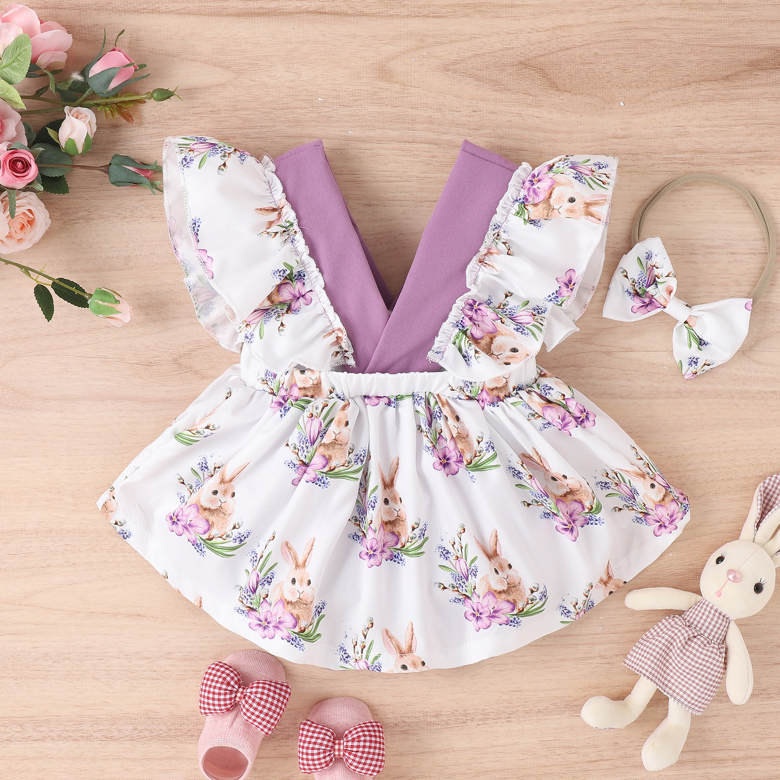 Fashion Rabbit Flower Cotton Polyester Baby Rompers display picture 3