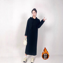 连衣裙外套暖和羊绒舒适简约时尚百搭带帽小绳长袖优雅韩版度假美