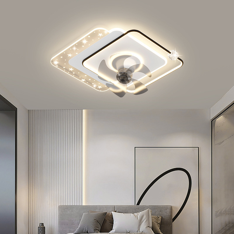 Luz de lujo moderno dormitorio comedor estudio ventilador invisible luz LED oro cuadrado todo en ventilador luz de techo