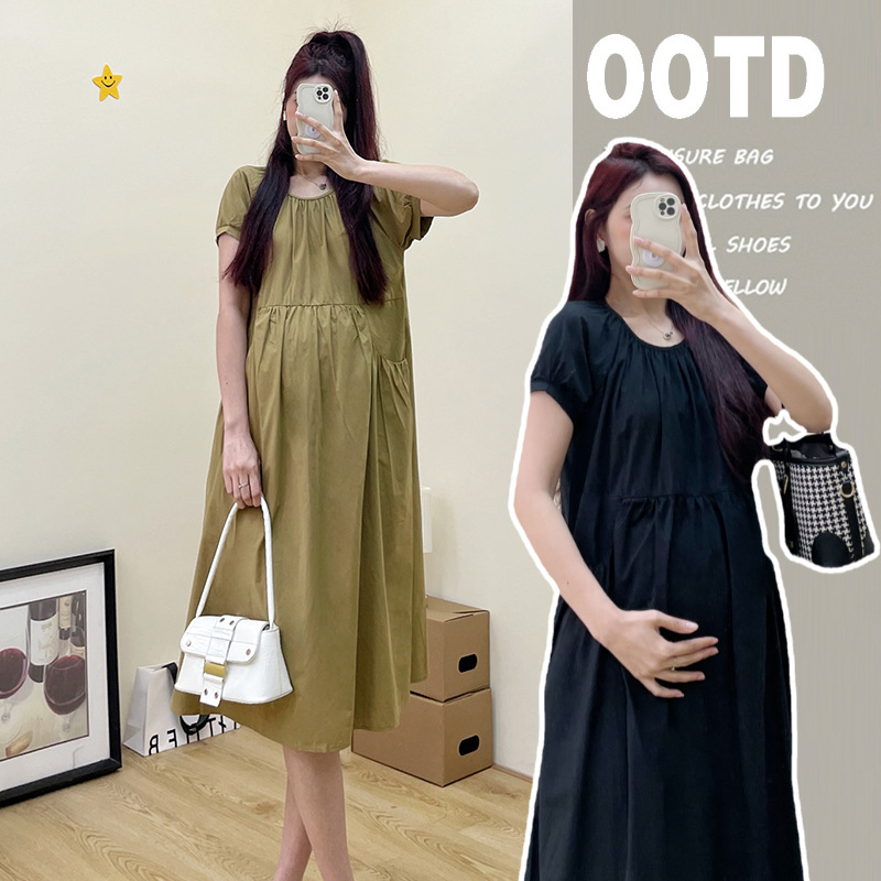 Maternity Dress Summer Korean Style Fashion High-end Loose Simple Temperamenty Mother Mid-length Dress