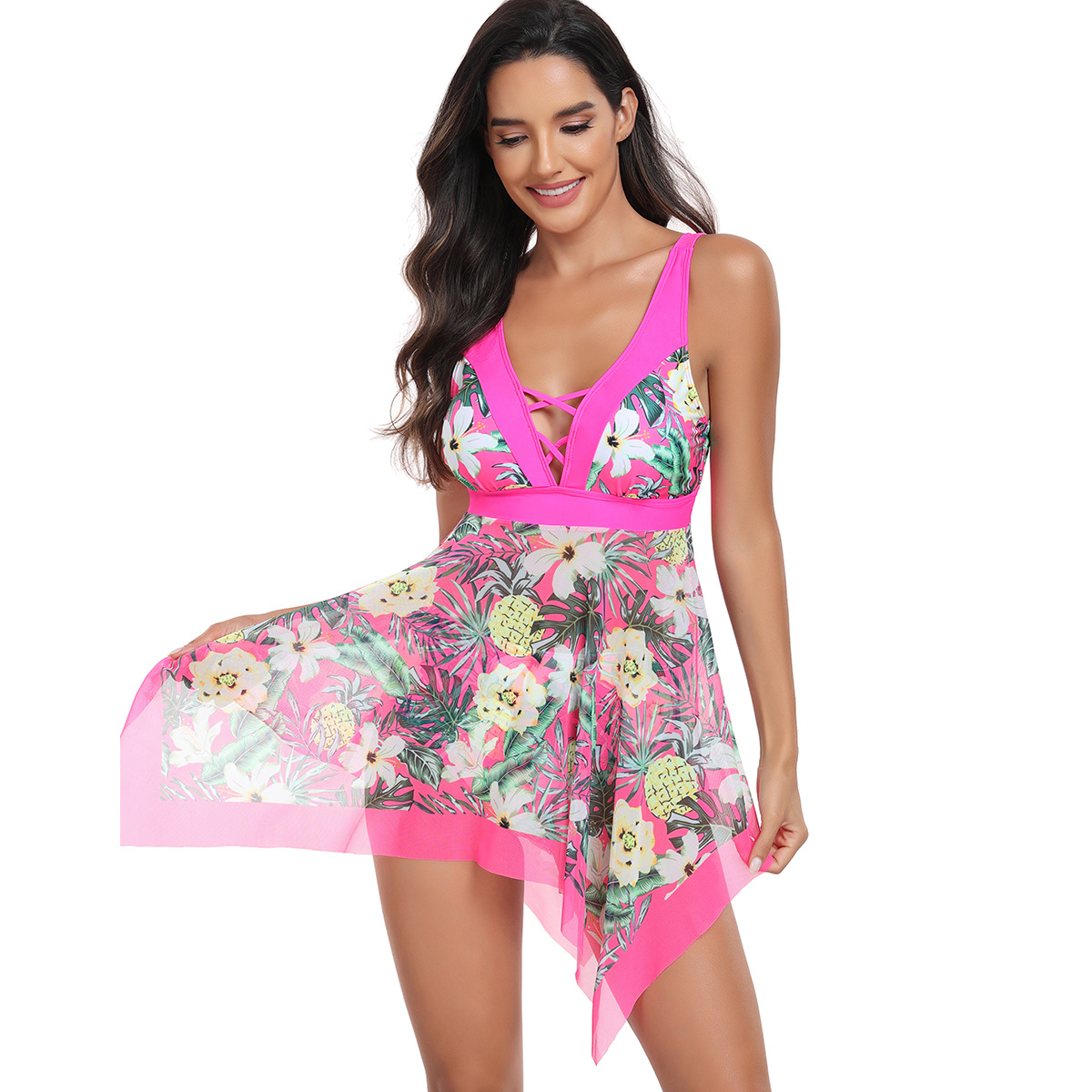 2024 European Station Hot Selling Amazon Swimsuit Printed Skirt Large Split Bikini Swimsuit New Style_voghion.com
