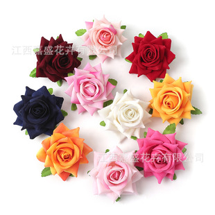 High-end Flannel Rose Artificial Flower Head Decoration Corsage Wedding Props Home Furnishings Fake Flowers