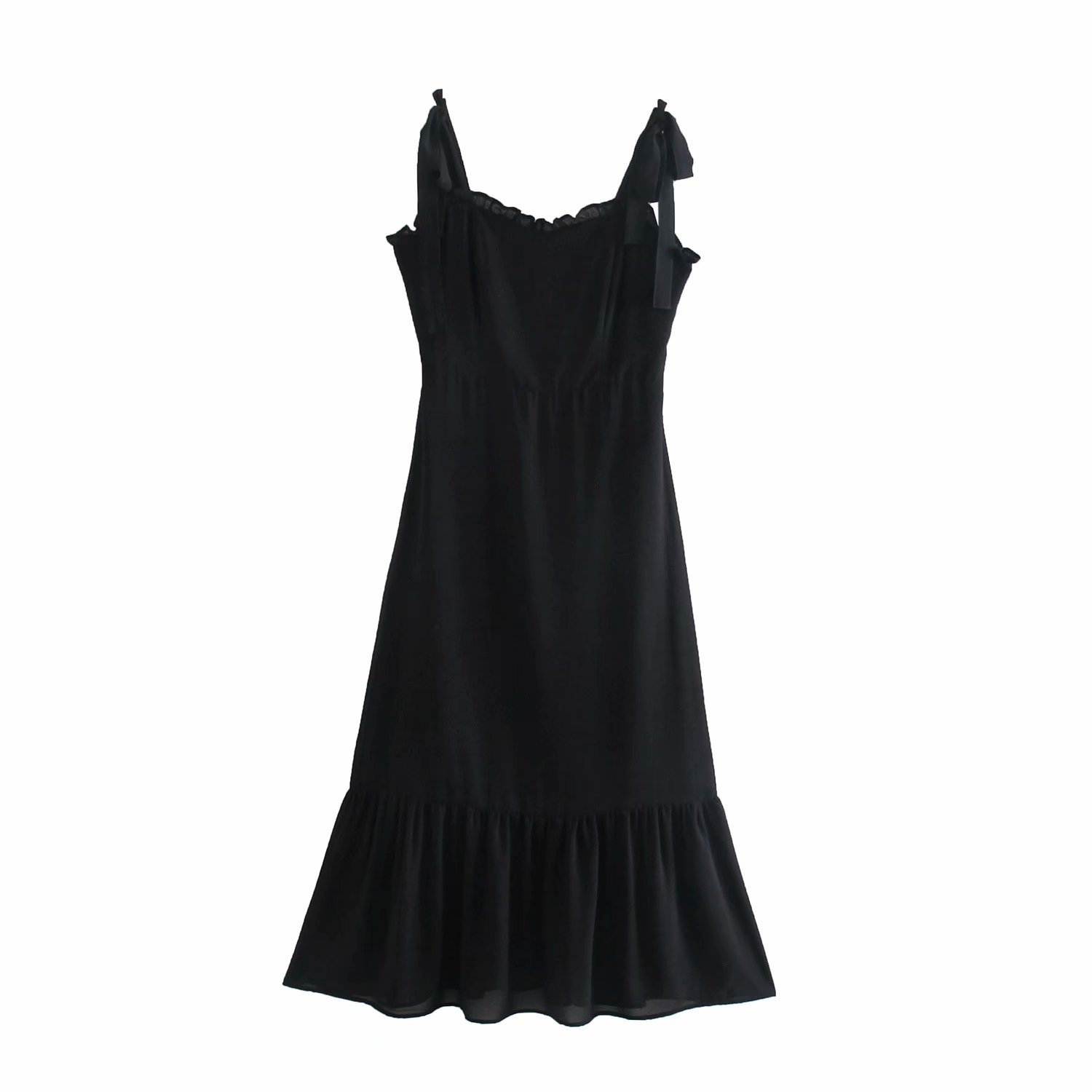 black shoulder strap mid-length sling dress nihaostyles clothing wholesale NSAM72104