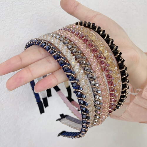 Korean style crystal headband, rhinestone summer simple color steel ring thin edge headband pressed hair headband hair hole hair bundle