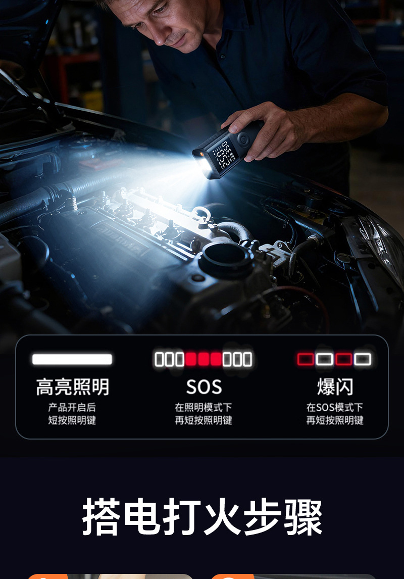 Car-Mounted Power Bank with Air Pump, Portable Emergency Power Supply, Backup Battery, Jump Starter, Tire Inflator