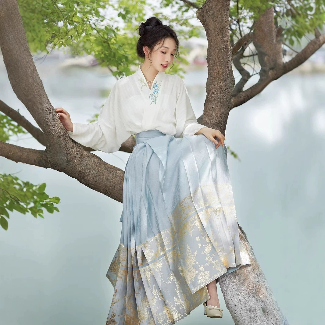 Летний Ханфу для женщин: новый простой комплект с юбкой Мамиан с принтом [Mantingfang] Тонкий древний костюм для пригородных поездок.