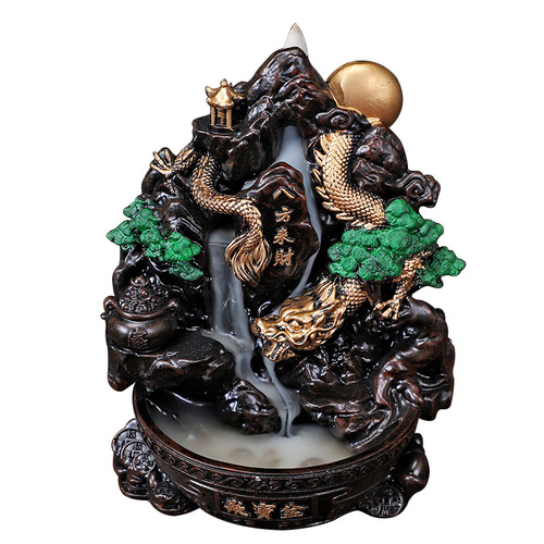 Large backflow incense burner ornaments, creative retro landscape entrance ornaments, backflow incense burner, sandalwood burner, flowing cloud decorations