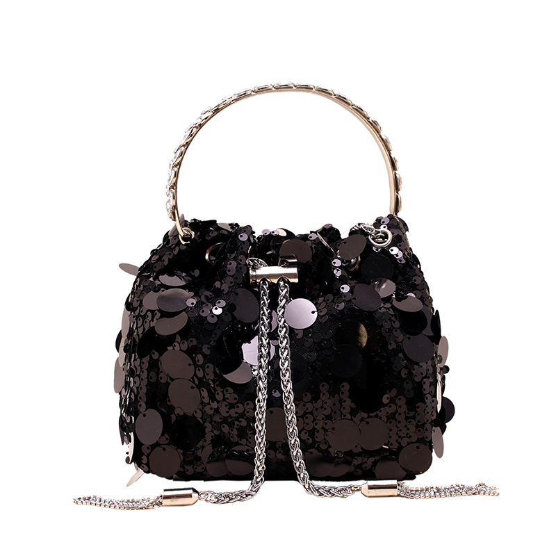 Bolso de cubo moderno y genial para chicas 2025, nuevo bolso de mano de verano con borlas y lentejuelas, elegante y a la moda, bolso de hombro único para mujer.