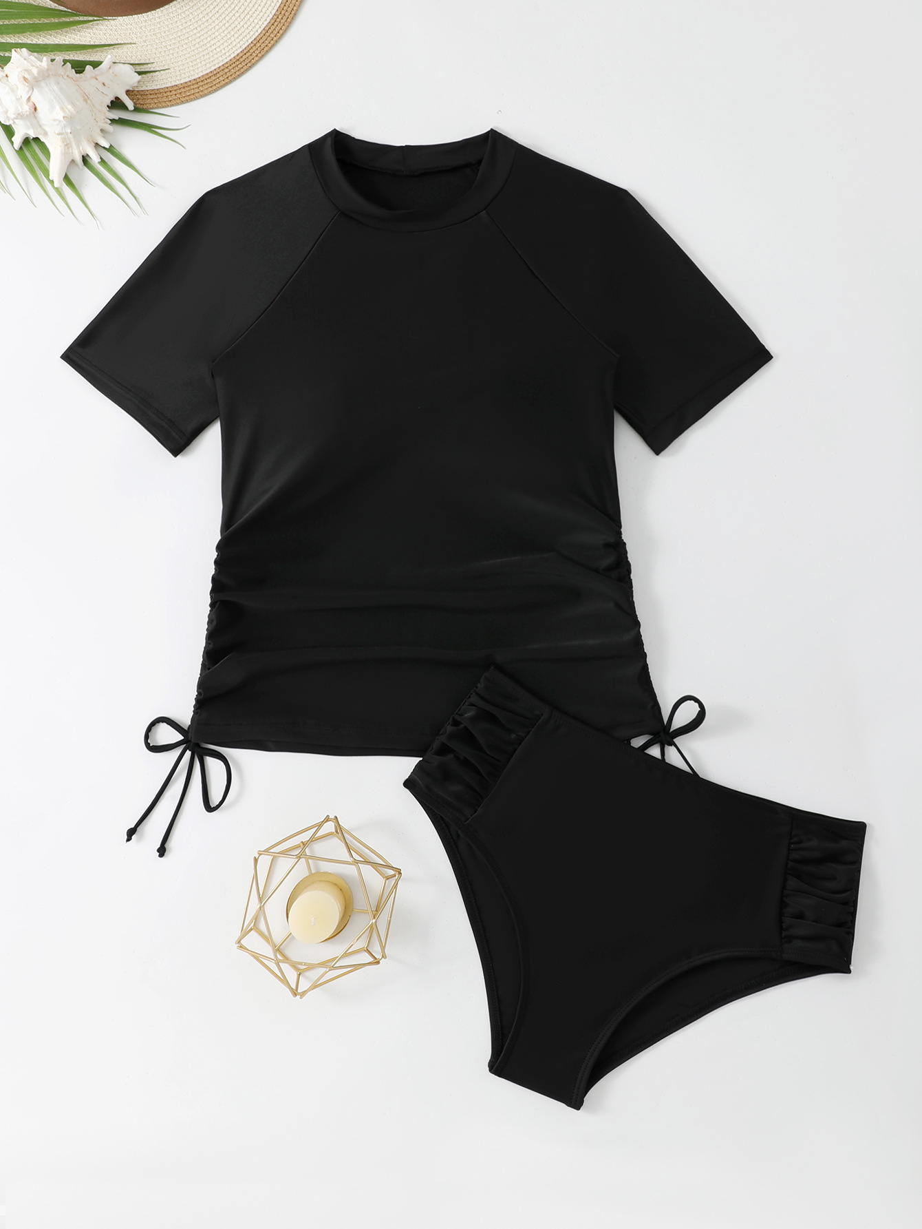 Women's Short Sleeved Conservative Bikini Set Sun Protection Suit_voghion.com